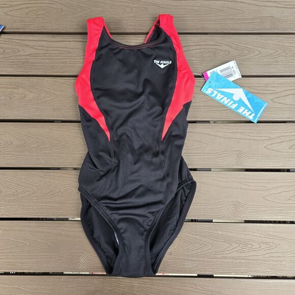 TYR The Finals Youth Swimsuit Surf Back 1 Piece Red/black Girls- Size 26 New - Picture 1 of 3